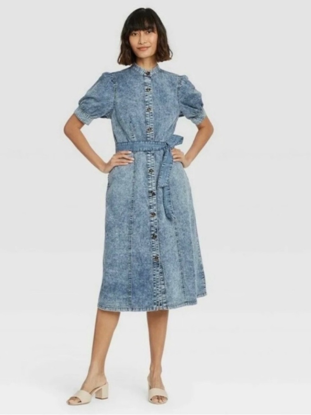 Excellent Condition Who What Wear Women’s Denim Dress / Puff Sleeve / Acid Wash